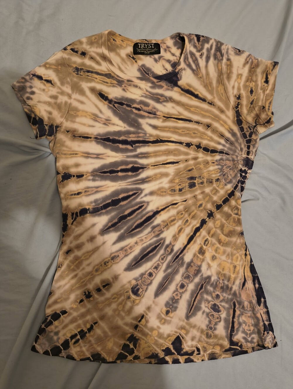 Tryst Beige And Purple Tie Dye Fitted Tee